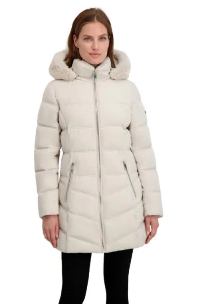 Laundry By Shelli Segal Soft Tech Puffer Jacket With Removable Faux Fur Trim Hood In White
