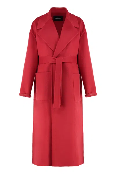 Fabiana Filippi Long Cashmere Wool Coat Belted At Waist In Red