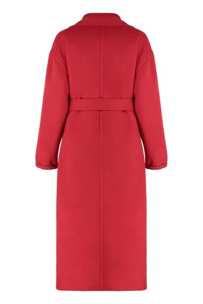 Fabiana Filippi Long Cashmere Wool Coat Belted At Waist In Red