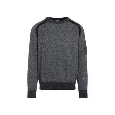 C.p. Company Textured Knit Sweater With Circular Lens Pocket In Gray