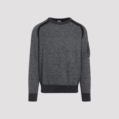 C.p. Company Textured Knit Sweater With Circular Lens Pocket In Gray
