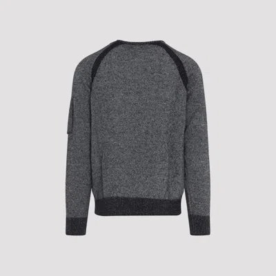 C.p. Company Textured Knit Sweater With Circular Lens Pocket In Gray