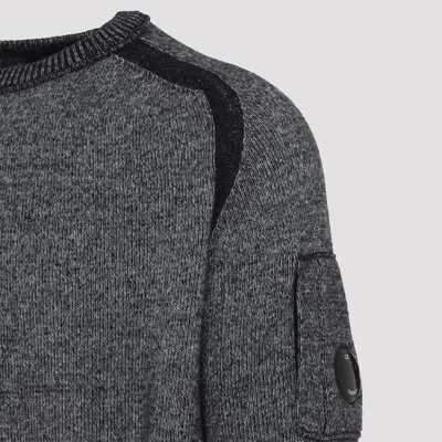 C.p. Company Textured Knit Sweater With Circular Lens Pocket In Gray