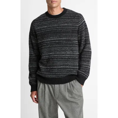 Vince Marled Stripe Crewneck Merino Wool Blend Sweater In Black