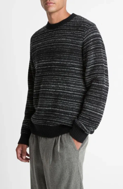 Vince Marled Stripe Crewneck Merino Wool Blend Sweater In Black