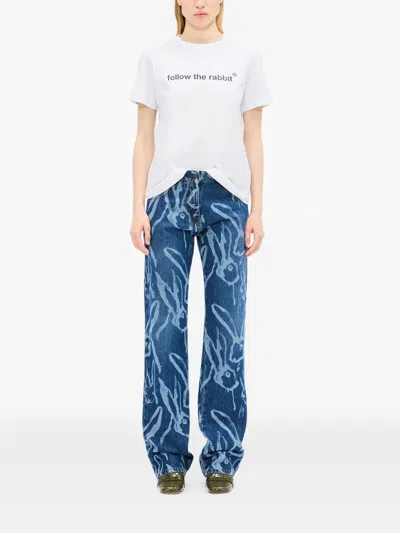 Msgm Rabbit-print Trousers In Blue