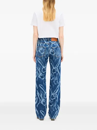 Msgm Rabbit-print Trousers In Blue