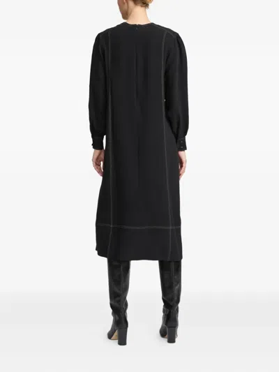 Yves Salomon Drawstring-waist Puff-sleeve Midi Dress In Multi