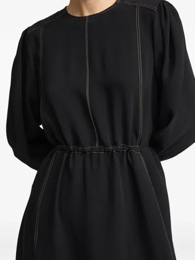 Yves Salomon Drawstring-waist Puff-sleeve Midi Dress In Multi