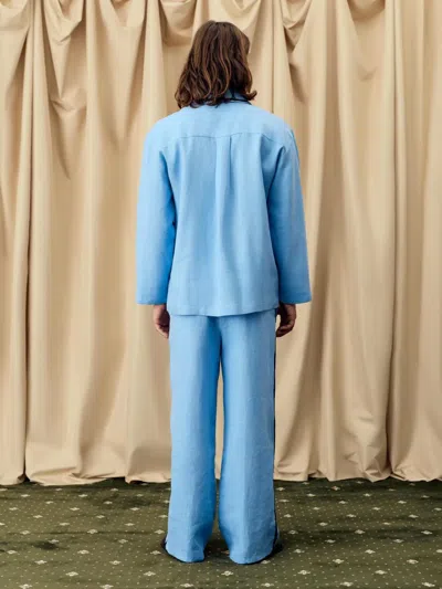 Sleeper Paros Linen Unisex Pajama Pants In Blue In Blue