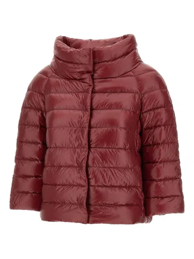 Herno Long Shiny Quilted Down Jacket With High Collar In Red