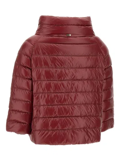 Herno Long Shiny Quilted Down Jacket With High Collar In Red