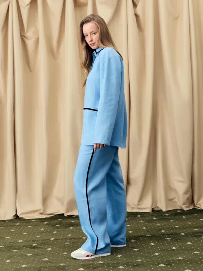 Sleeper Paros Linen Unisex Pajama Pants In Blue In Blue