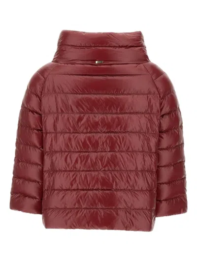 Herno Long Shiny Quilted Down Jacket With High Collar In Red