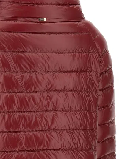 Herno Long Shiny Quilted Down Jacket With High Collar In Red