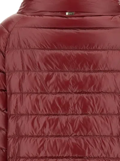 Herno Long Shiny Quilted Down Jacket With High Collar In Red