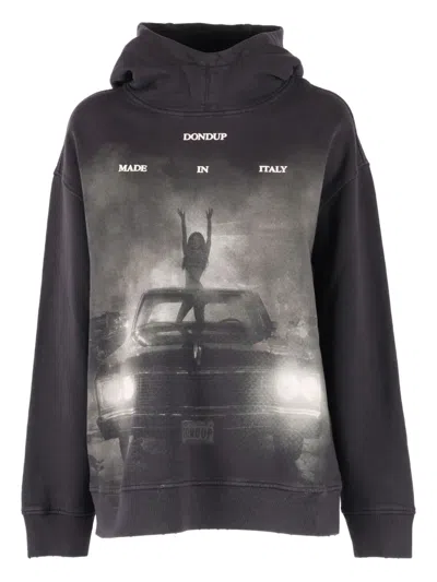 Dondup Relaxed Fit Graphic Print Hoodie In Black