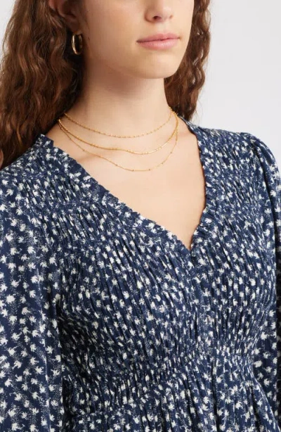 Treasure & Bond Long Sleeve Smocked Bodice Dress In Blue