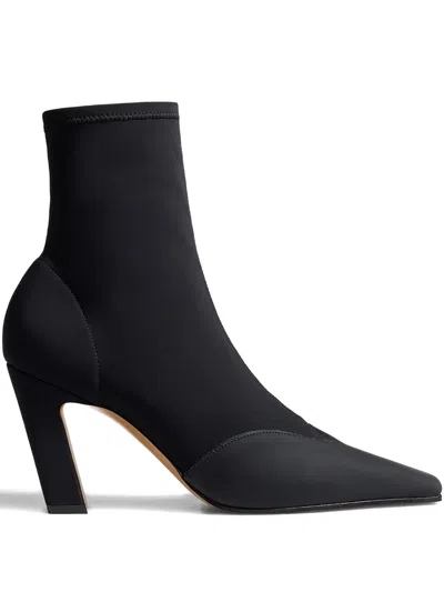 Khaite Nevada Leather-trimmed Stretch-knit Ankle Boots In Black