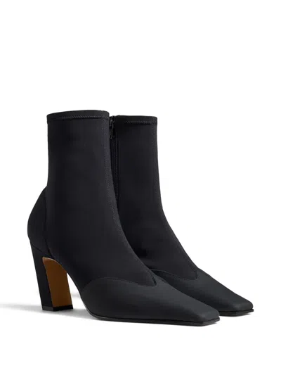 Khaite Nevada Leather-trimmed Stretch-knit Ankle Boots In Black
