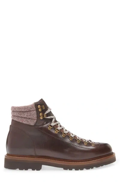 Brunello Cucinelli Mountain Boot Leather Ankle Boots With Wool And Cashmere Insert In Brown