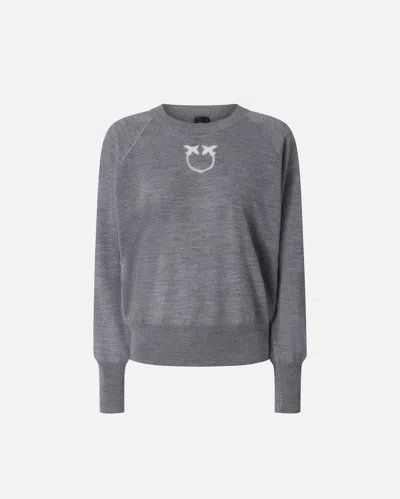 Pinko Knitted Sweater With Love Birds Logo In Gray