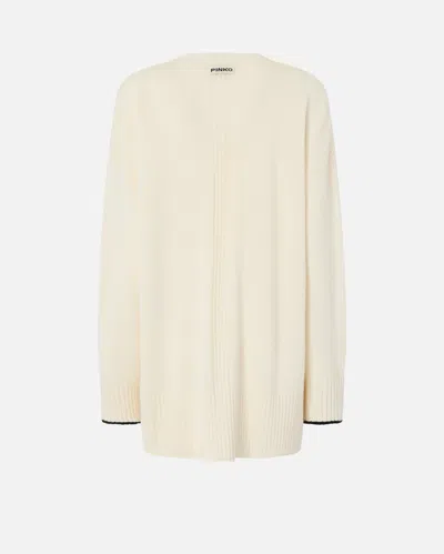 Pinko Long Cardigan With V-neck In White