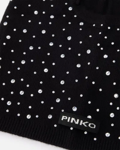 Pinko Balaclava With Drawstring And Rhinestones In Black