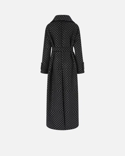 Pinko Paquita Black Rhinestoned Coat With Belt In Wool Blend Woman In Black