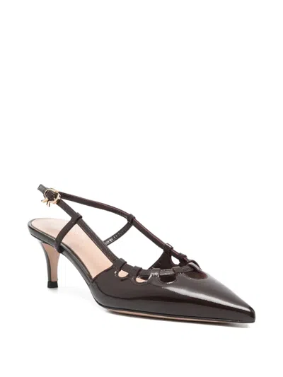 Gianvito Rossi Eloise 55 Cut-out Glossed Leather Slingback Pumps In Brown