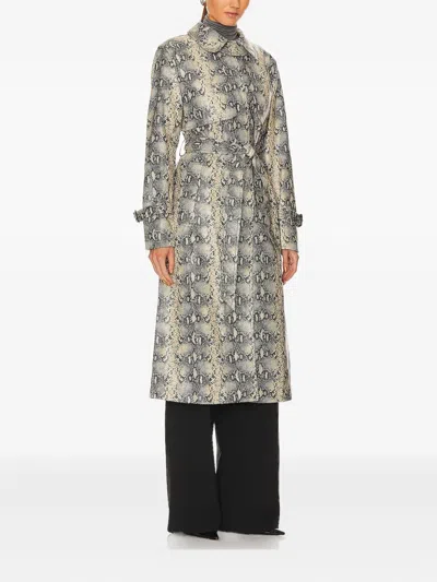Simkhai Python-print Belted Trench Coat In Gray