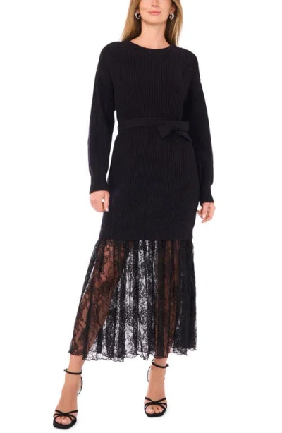 Vince Camuto Lace Detail Long Sleeve Sweater Dress In Black
