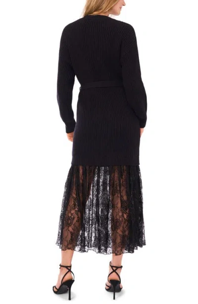 Vince Camuto Lace Detail Long Sleeve Sweater Dress In Black