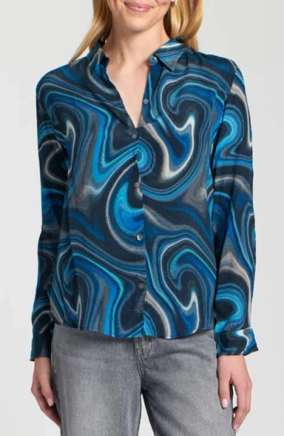 Apny Abstract Print Roll Tab Sleeve Chiffon Button-up Shirt In Multi