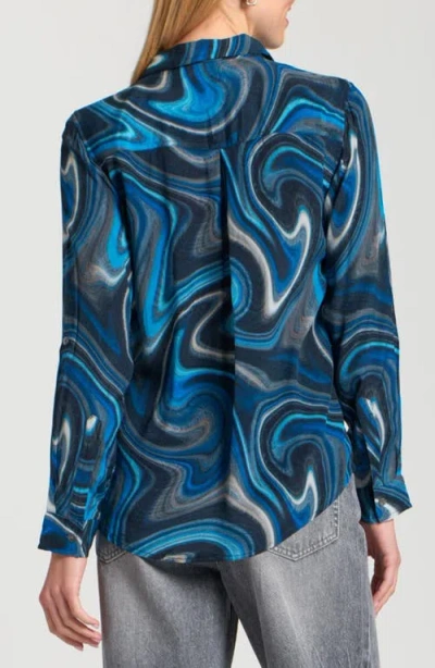 Apny Abstract Print Roll Tab Sleeve Chiffon Button-up Shirt In Multi