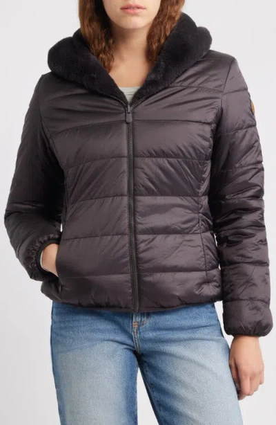 Save The Duck Laila Faux Fur Reversible Water Repellent Puffer Jacket In Black