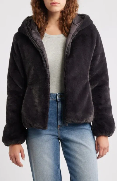Save The Duck Laila Faux Fur Reversible Water Repellent Puffer Jacket In Black