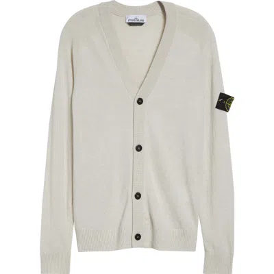 Stone Island Compass Logo Patch Virgin Wool Cardigan In Gray