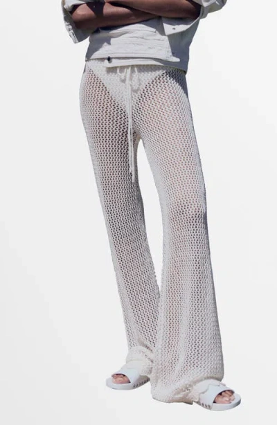 Mango Open Stitch Flare Drawstring Pants In White