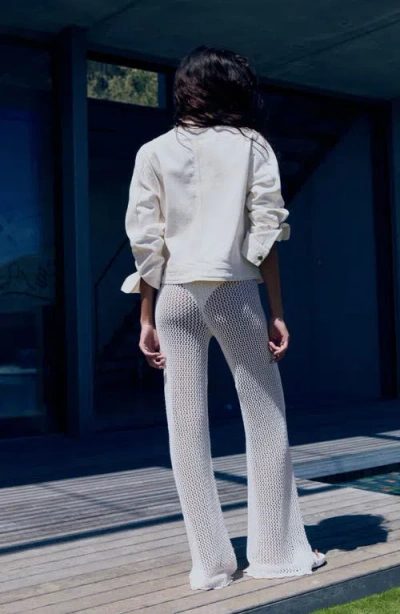 Mango Open Stitch Flare Drawstring Pants In White