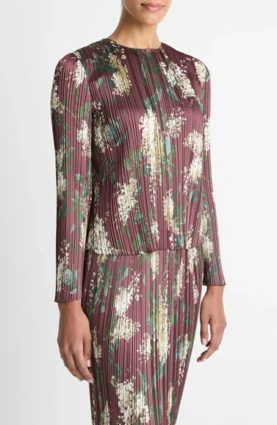 Vince Lilac Micropleat Satin Top In Burgundy