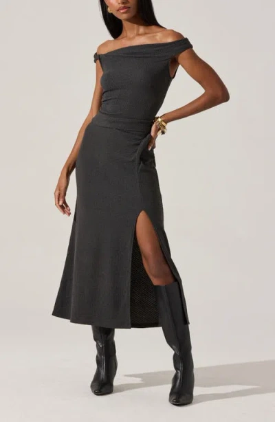 Astr The Label Lindy Textured Knit Twist Waist Midi Skirt In Gray