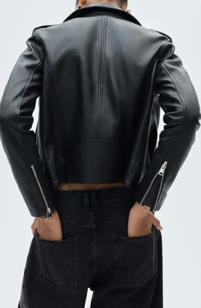 Mango Leather Biker Jacket In Black