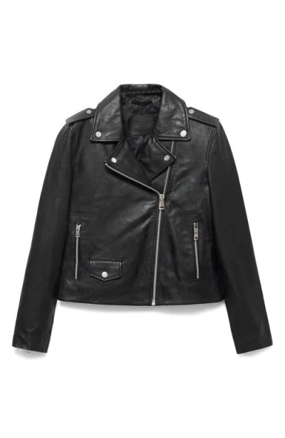 Mango Leather Biker Jacket In Black