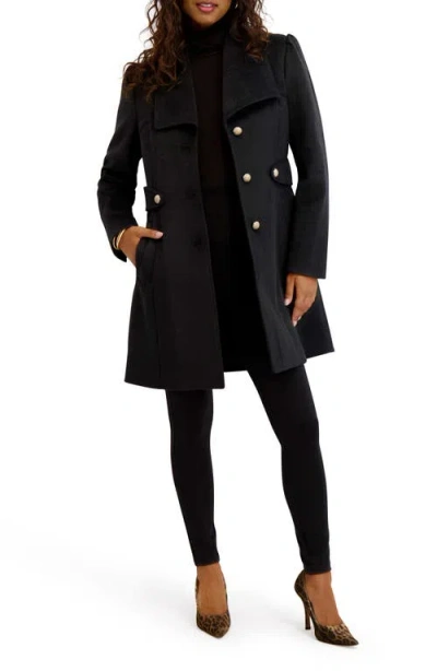 Kensie Wool Blend Long Coat In Black