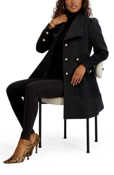 Kensie Wool Blend Long Coat In Black