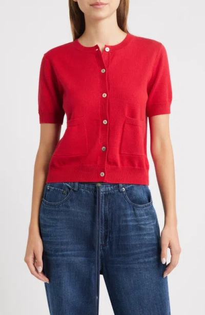 Rails Aisley Short Sleeve Cotton & Cashmere Cardigan In Red