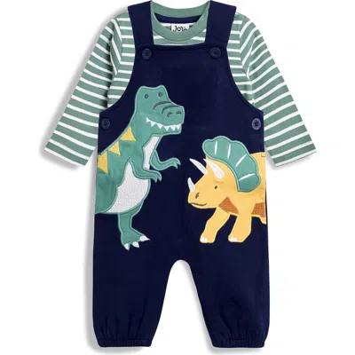 Jojo Maman Bébé Jojo Maman Bebe Stripe T-shirt & Dinosaur Appliqué Overalls Set In Green