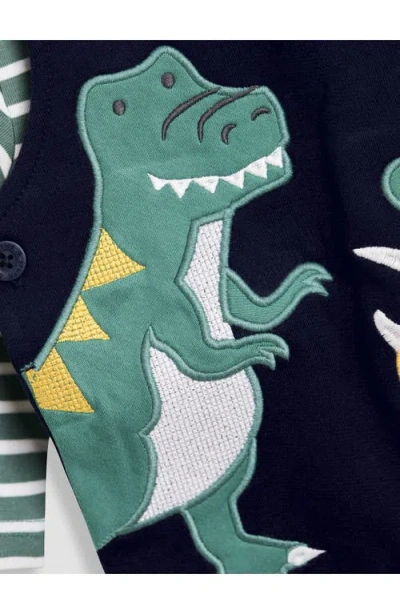 Jojo Maman Bébé Jojo Maman Bebe Stripe T-shirt & Dinosaur Appliqué Overalls Set In Green