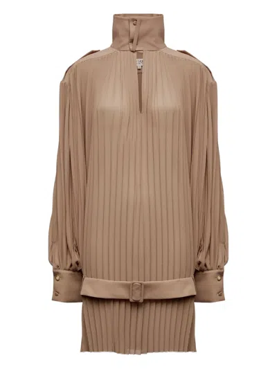 Mm6 Maison Margiela Pleated High-neck Dress In Neutral